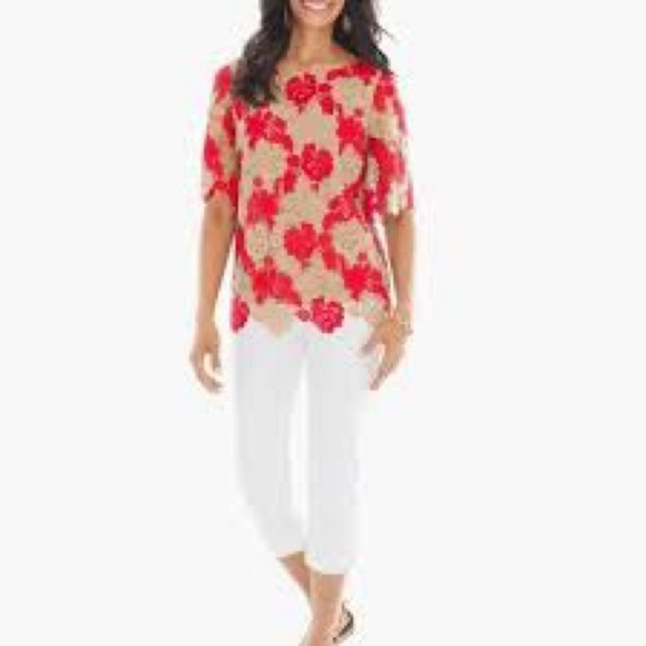 New nwt Chico’s Red and Tan Crochet Women's Top size XXL or size 4 lace detail - Picture 2 of 9